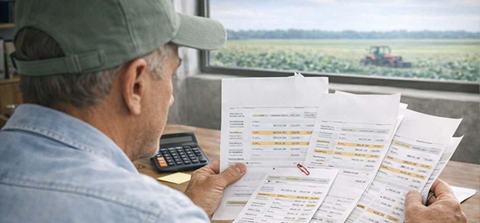 Gestão financeira agrícola com volumes elevados e pagamentos sazonais, exigindo conciliação precisa do caixa